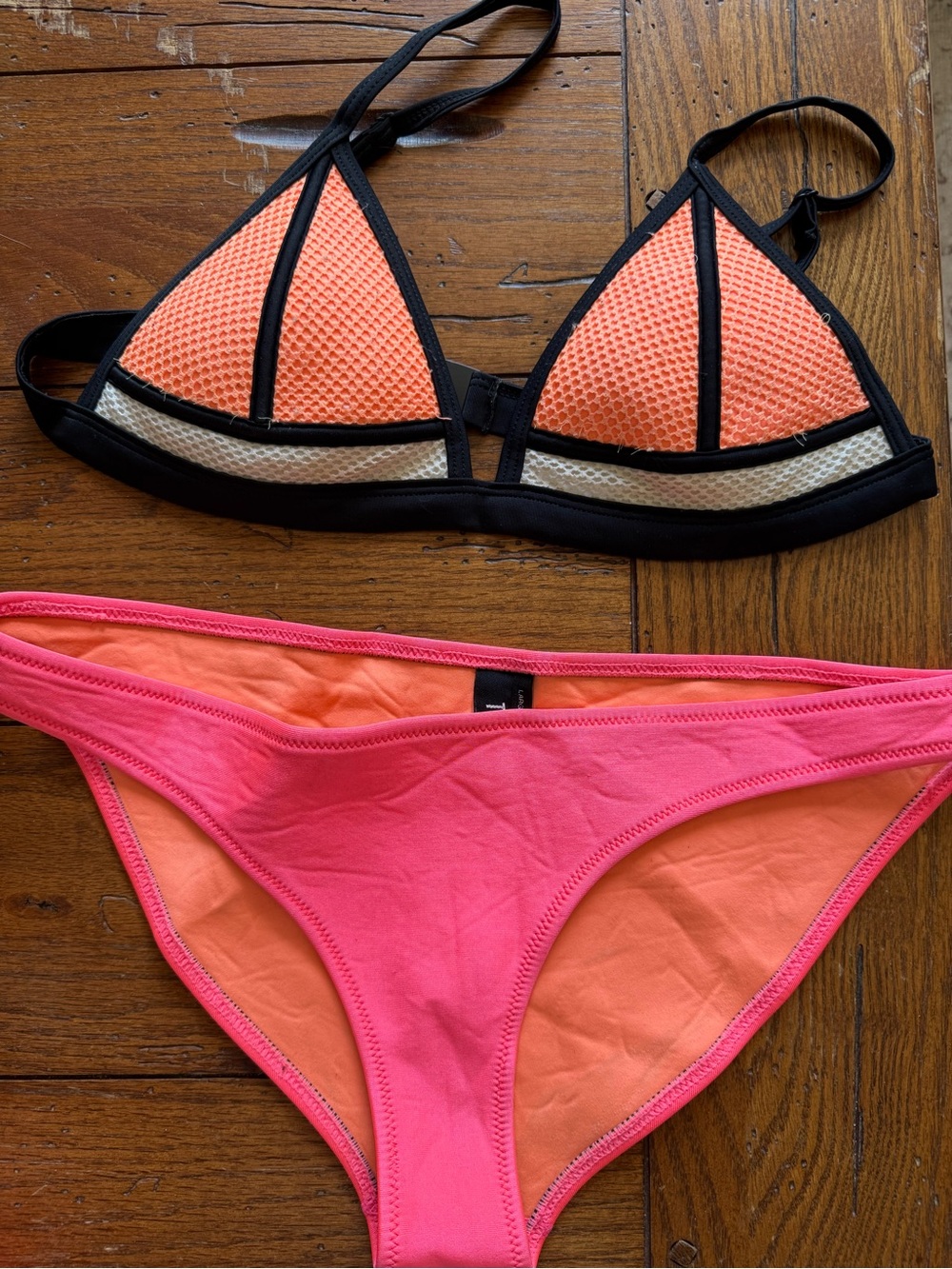 triangl swimwear Pink & Peach Triangle Bikini with Black Trim